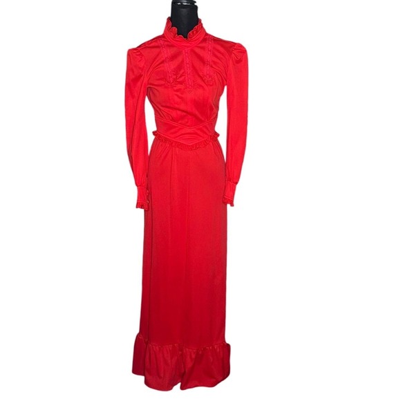 Mikey Jr. of California Dresses & Skirts - Vintage Mikey Jr California Red Prairie Maxi Dress Ruffle Lace Embroidery XS